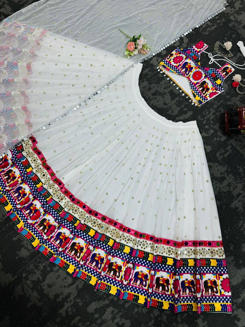 Heavy Chinon With Kachi Work  Navratri Replica Chaniya Choli