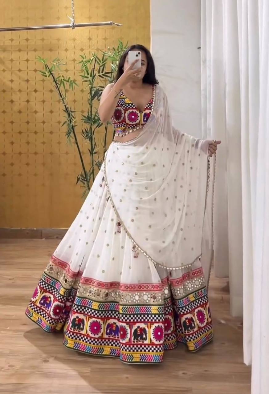 Heavy Chinon With Kachi Work  Navratri Replica Chaniya Choli