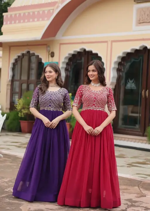 Blooming Georgette With Zari Sequence Work Gown