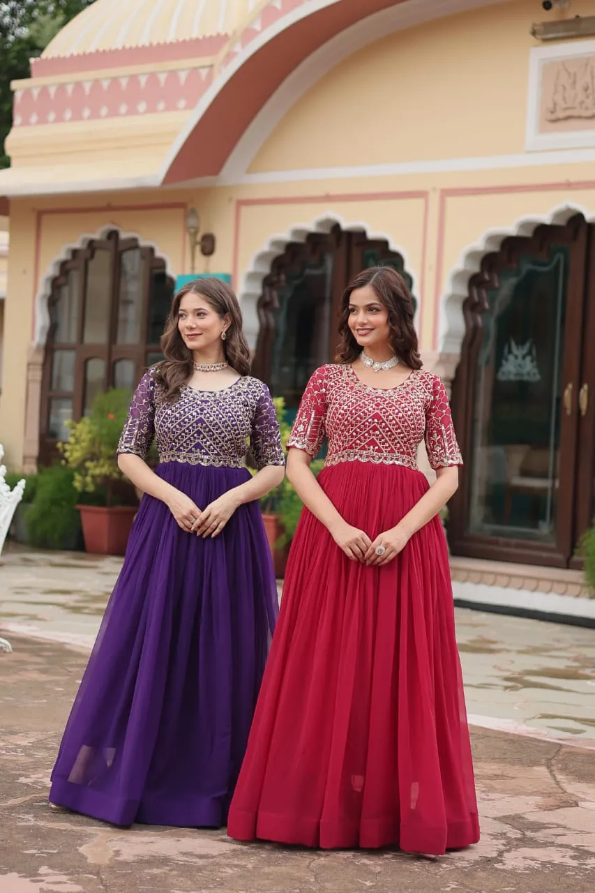 Blooming Georgette With Zari Sequence Work Gown