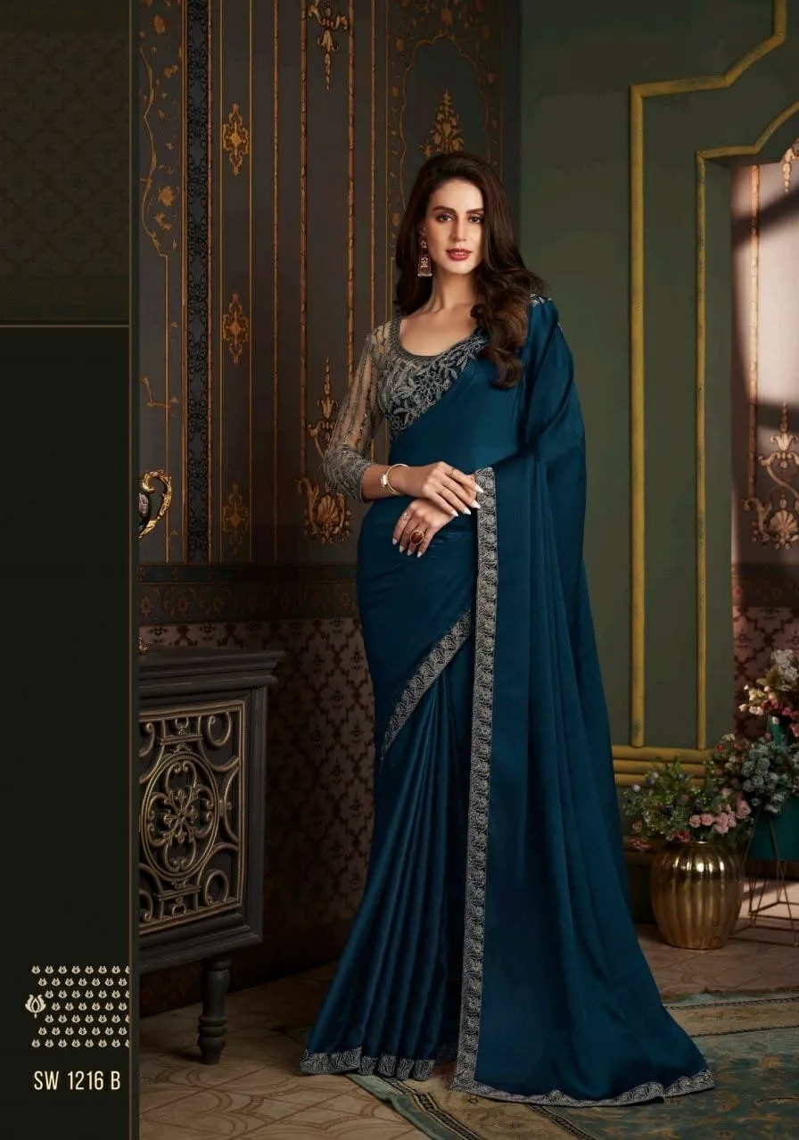 Border Designer Silk Wedding Wear Saree Fancy Work