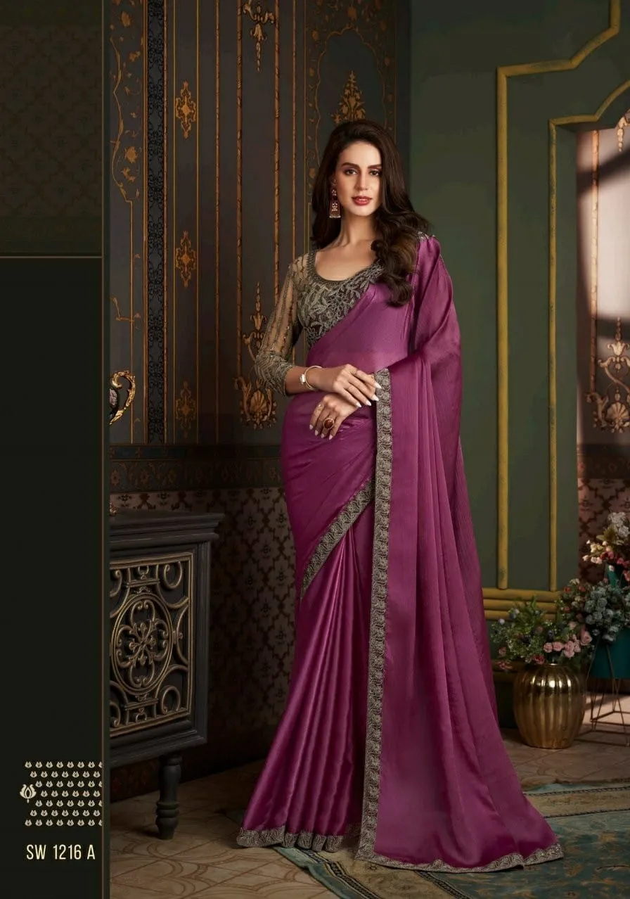 Border Designer Silk Wedding Wear Saree Fancy Work