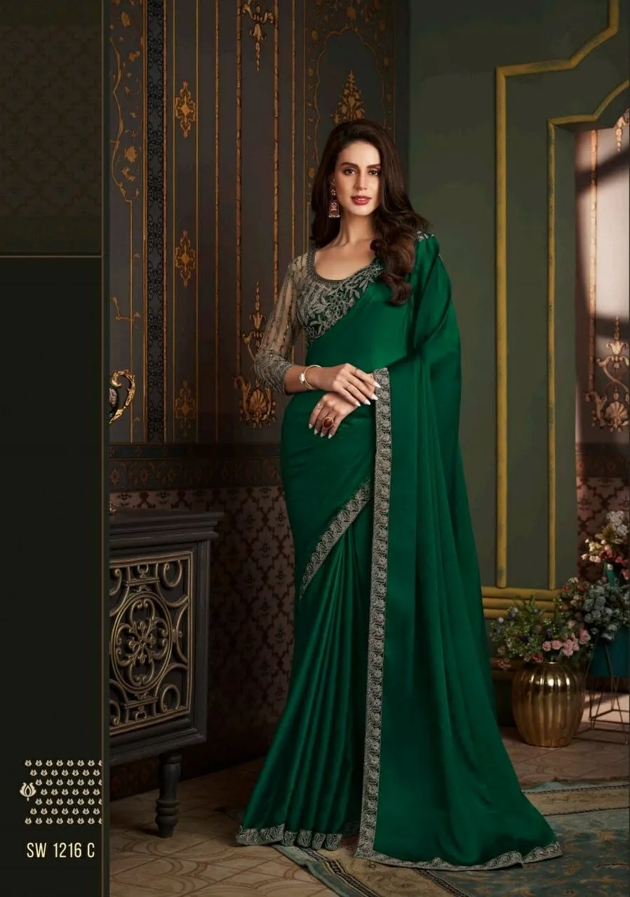 Border Designer Silk Wedding Wear Saree Fancy Work