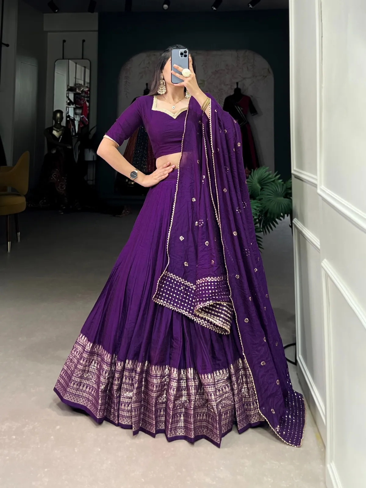 Bridesmaid Simple Plain Lehenga Choli Navratri