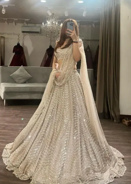 Creme Designer Party Wear Lehenga Choli