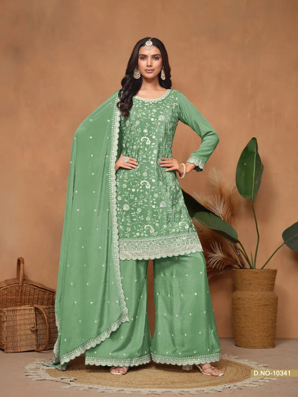 Designer Flower Embroidery Heavy Ethnic Plazzo Suit