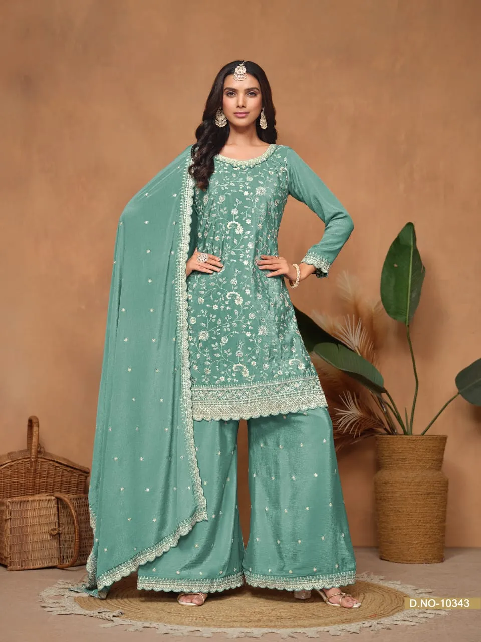 Designer Flower Embroidery Heavy Ethnic Plazzo Suit