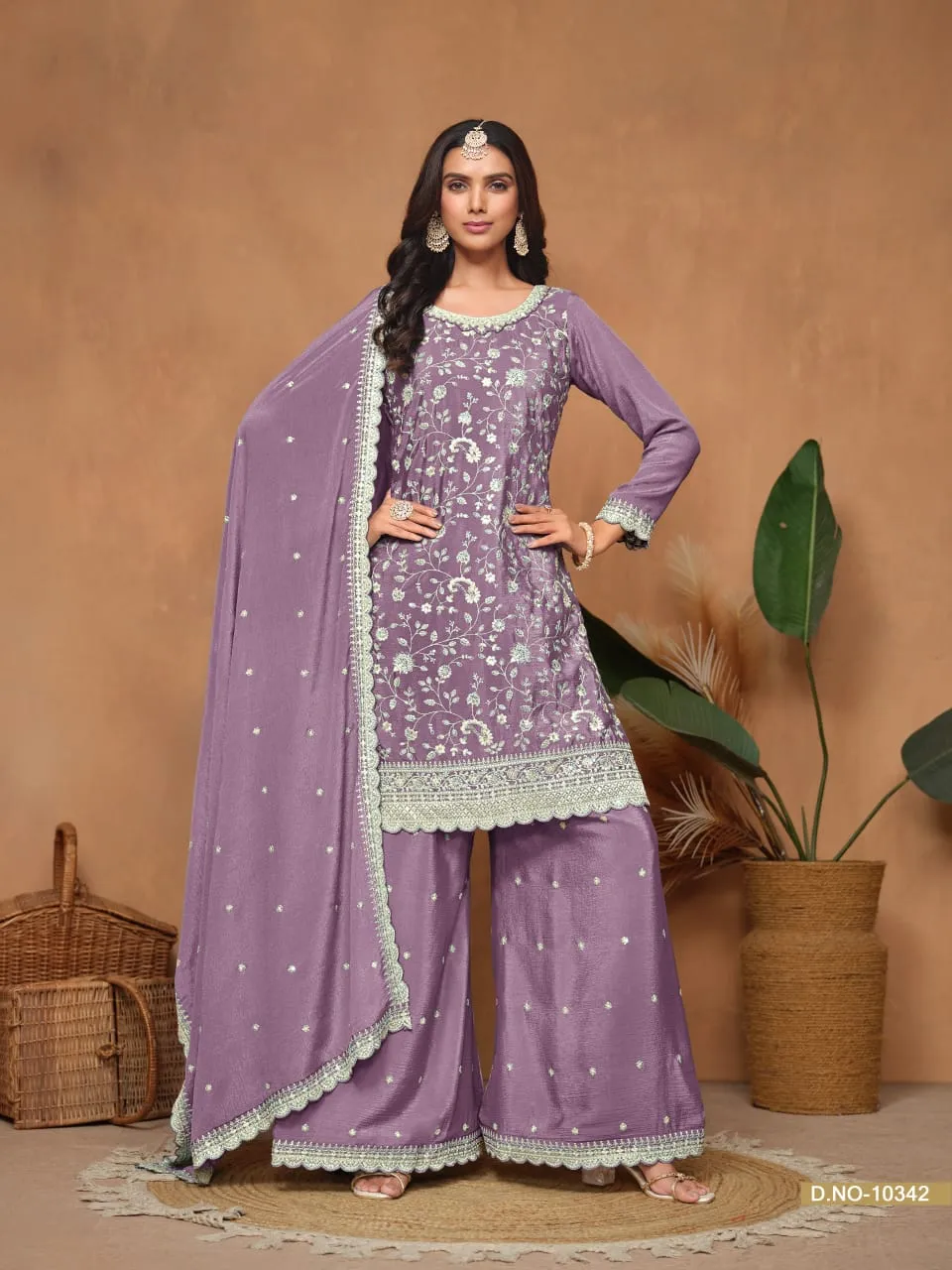 Designer Flower Embroidery Heavy Ethnic Plazzo Suit