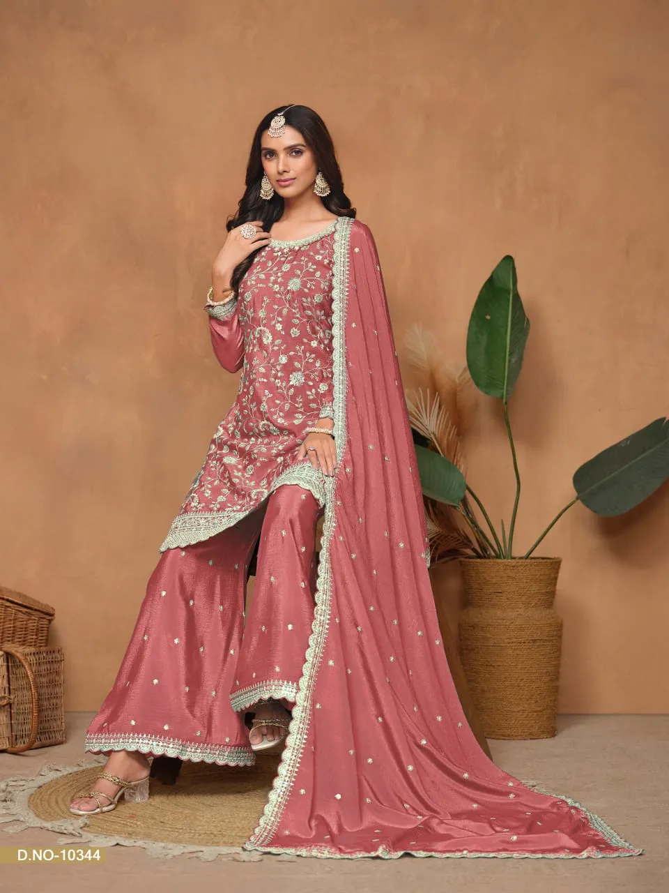 Designer Flower Embroidery Heavy Ethnic Plazzo Suit
