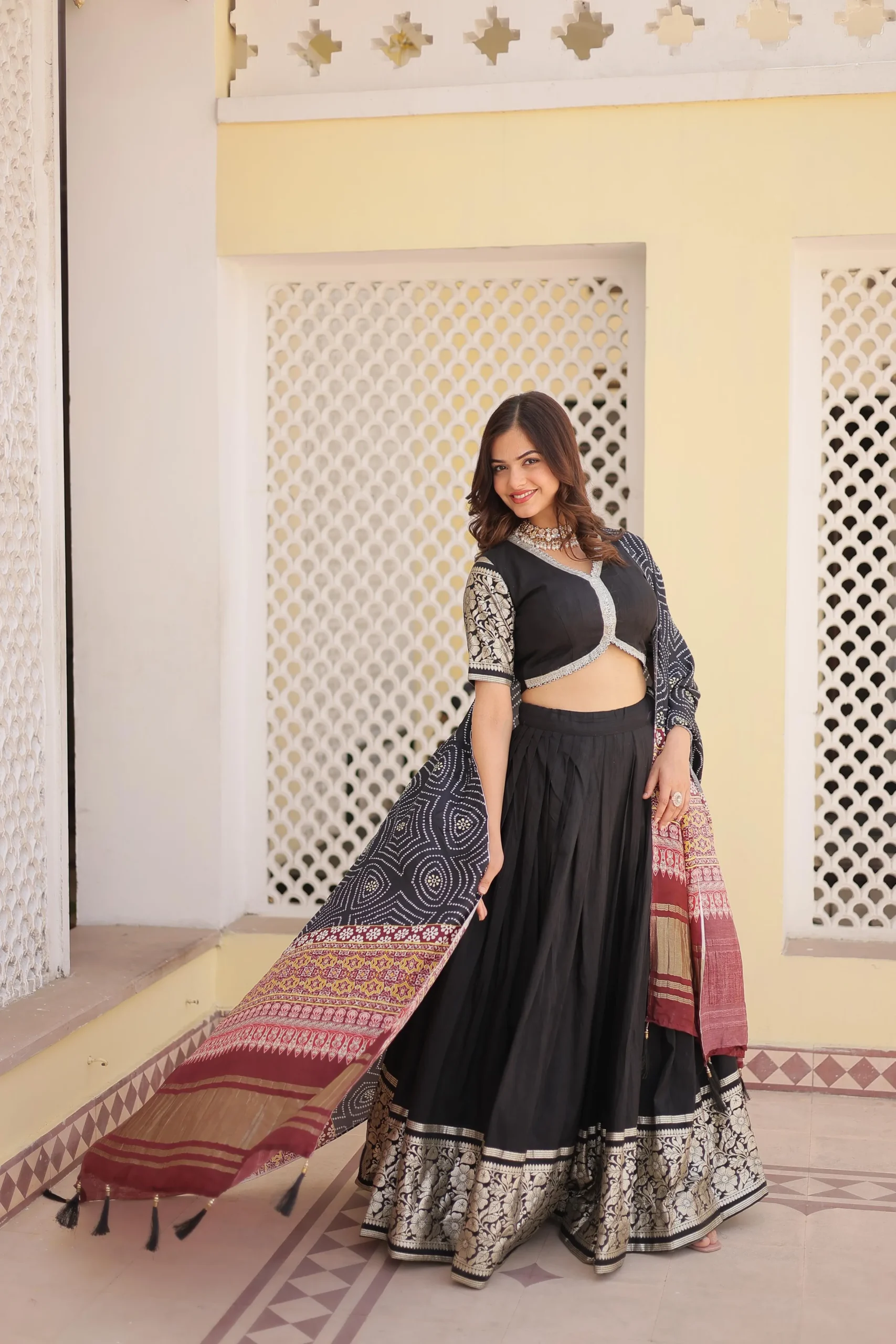 Designer Gaji Silk Chaniya Choli With Printed Dupatta