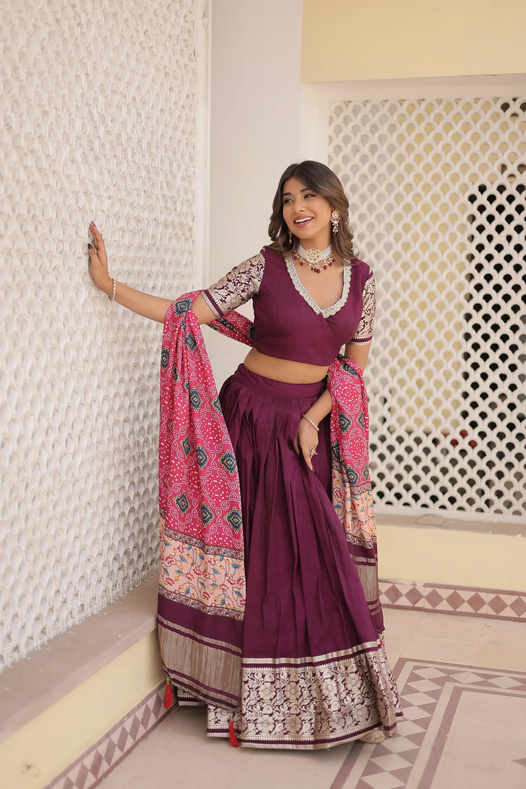 Designer Gaji Silk Chaniya Choli With Printed Dupatta
