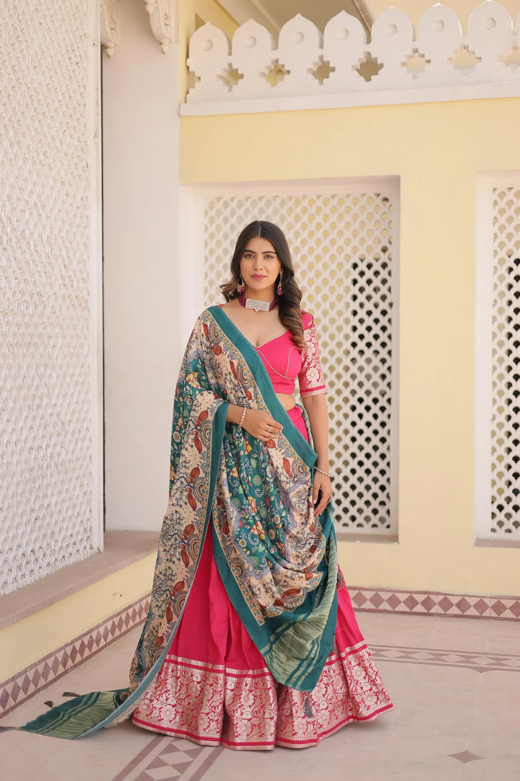 Designer Gaji Silk Chaniya Choli With Printed Dupatta