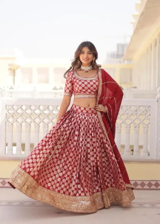 Designer Jacquard With Heavy Border Work Ethnic Lehenga Choli