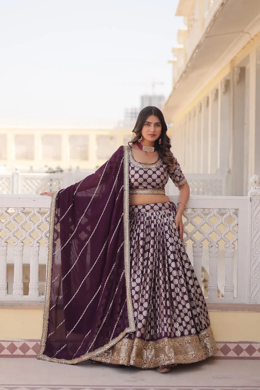 Designer Jacquard With Heavy Border Work Ethnic Lehenga Choli