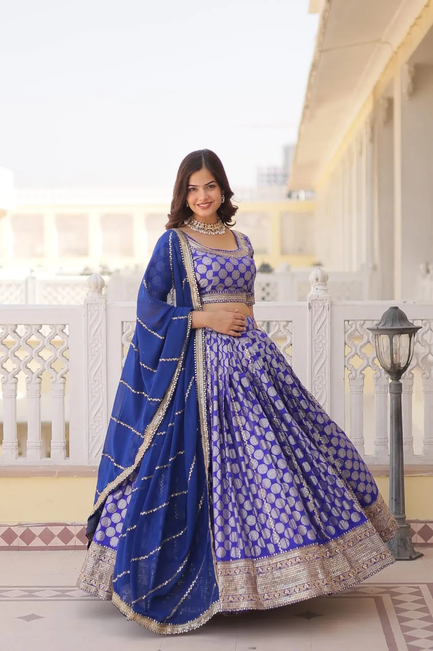 Designer Jacquard With Heavy Border Work Ethnic Lehenga Choli