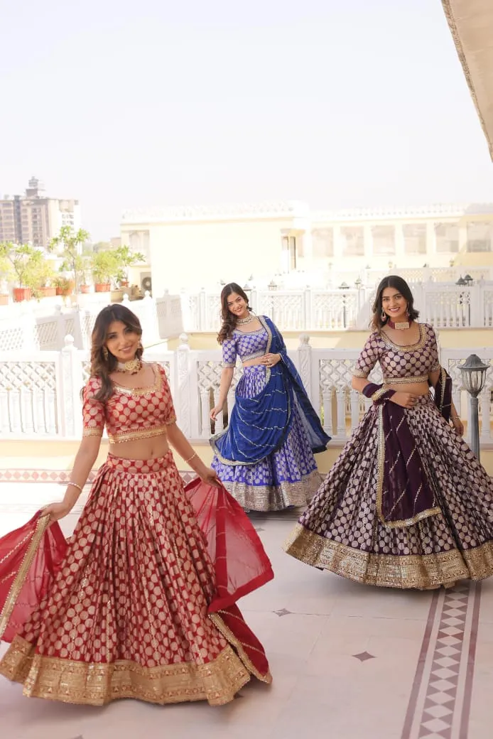 Designer Jacquard With Heavy Border Work Ethnic Lehenga Choli