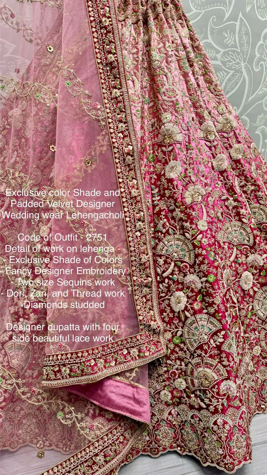Exclusive color Shade and Padded Velvet Designer Wedding wear Lehenga Choli