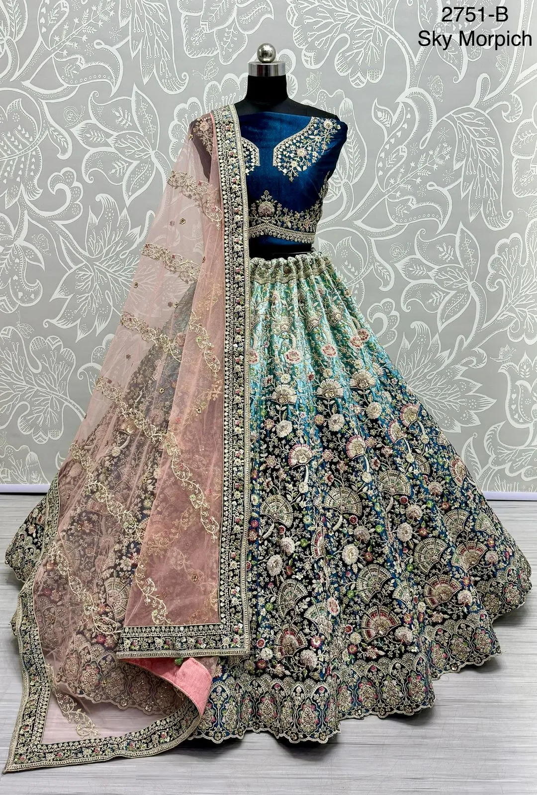 Exclusive color Shade and Padded Velvet Designer Wedding wear Lehenga Choli