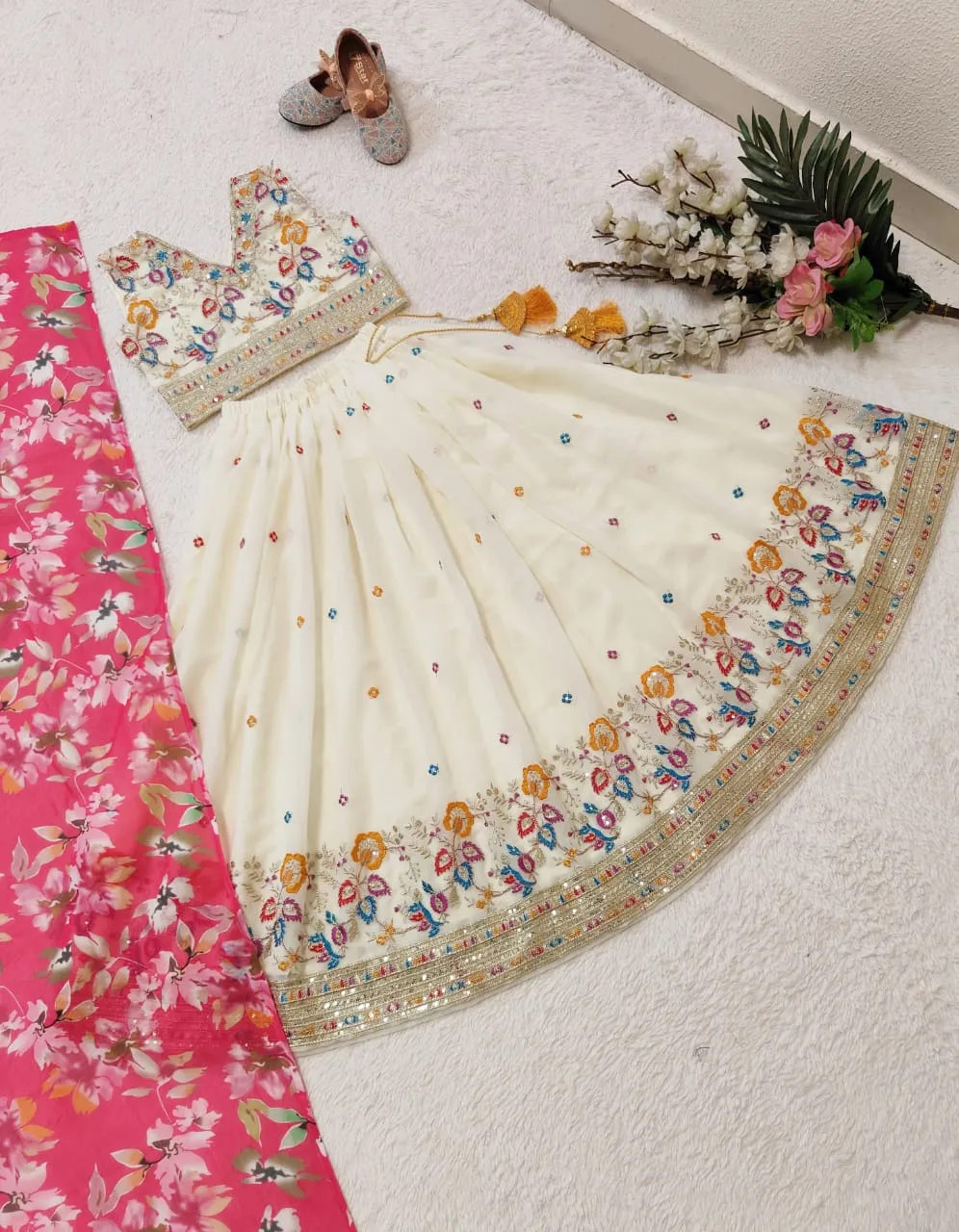Fancy Kids lehenga Choli With Embroidered And Sequins Work