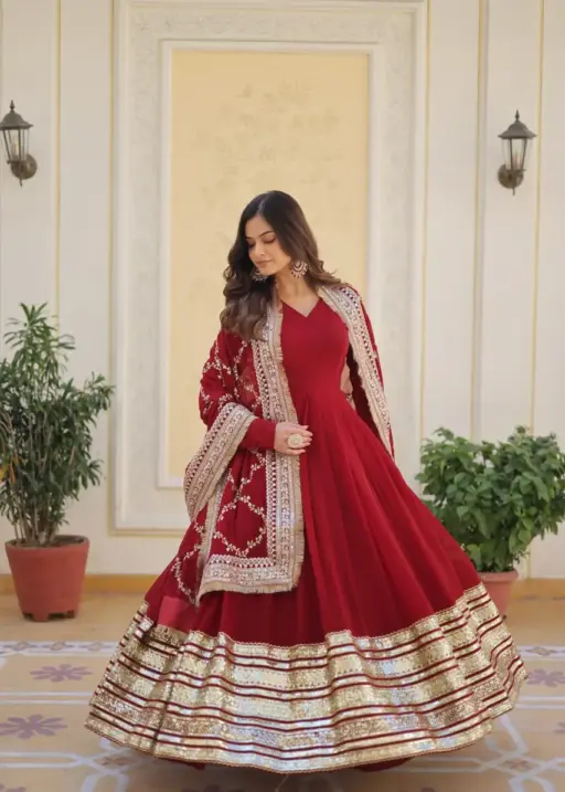 Faux Georgette Heavy Border Work Designer Wholesale Gown