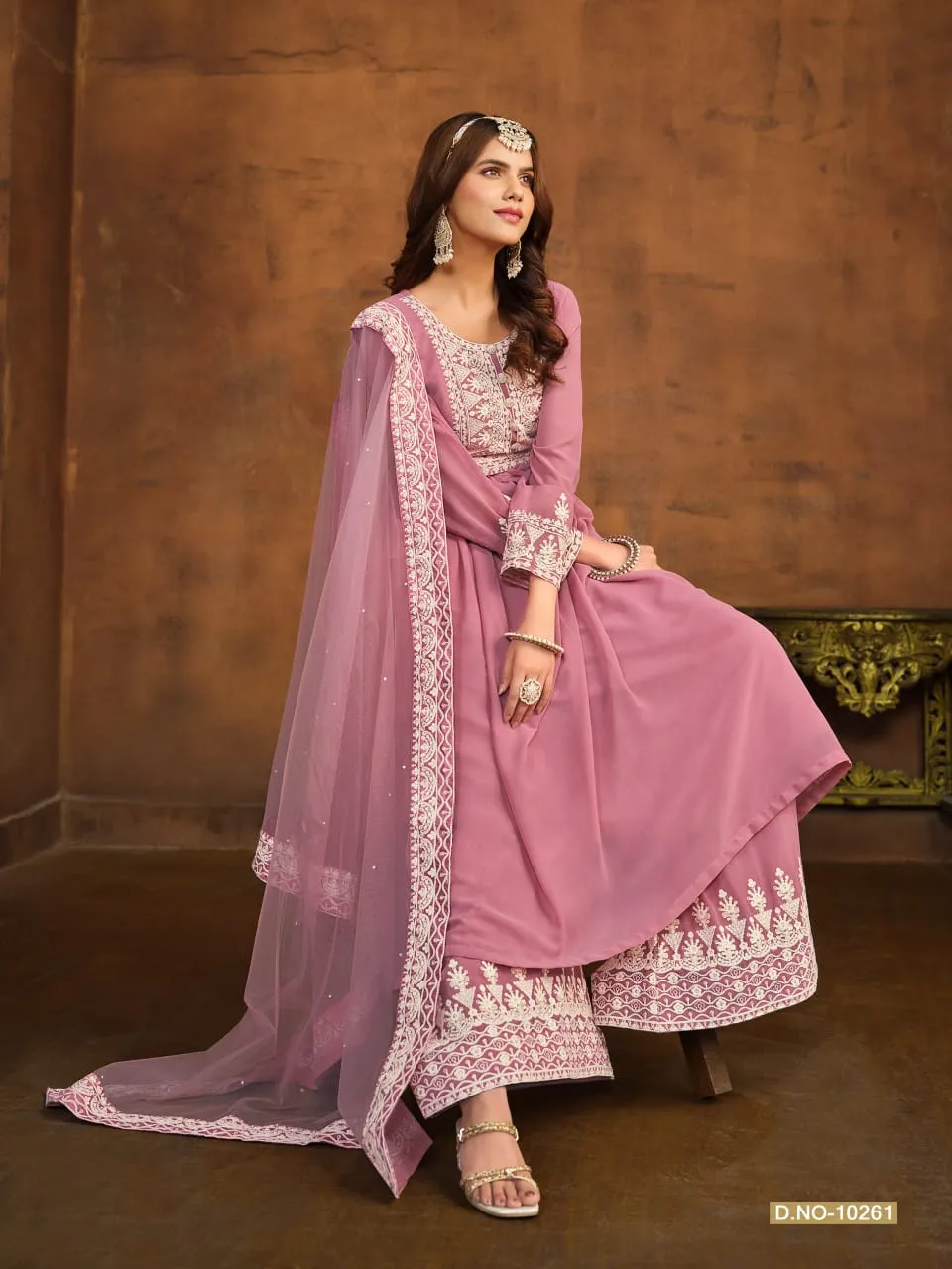 Faux Georgette With White Embroidery Wedding Wear Ethnic Salwar Suit