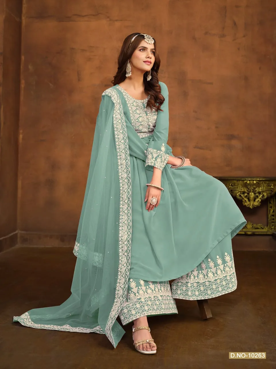 Faux Georgette With White Embroidery Wedding Wear Ethnic Salwar Suit