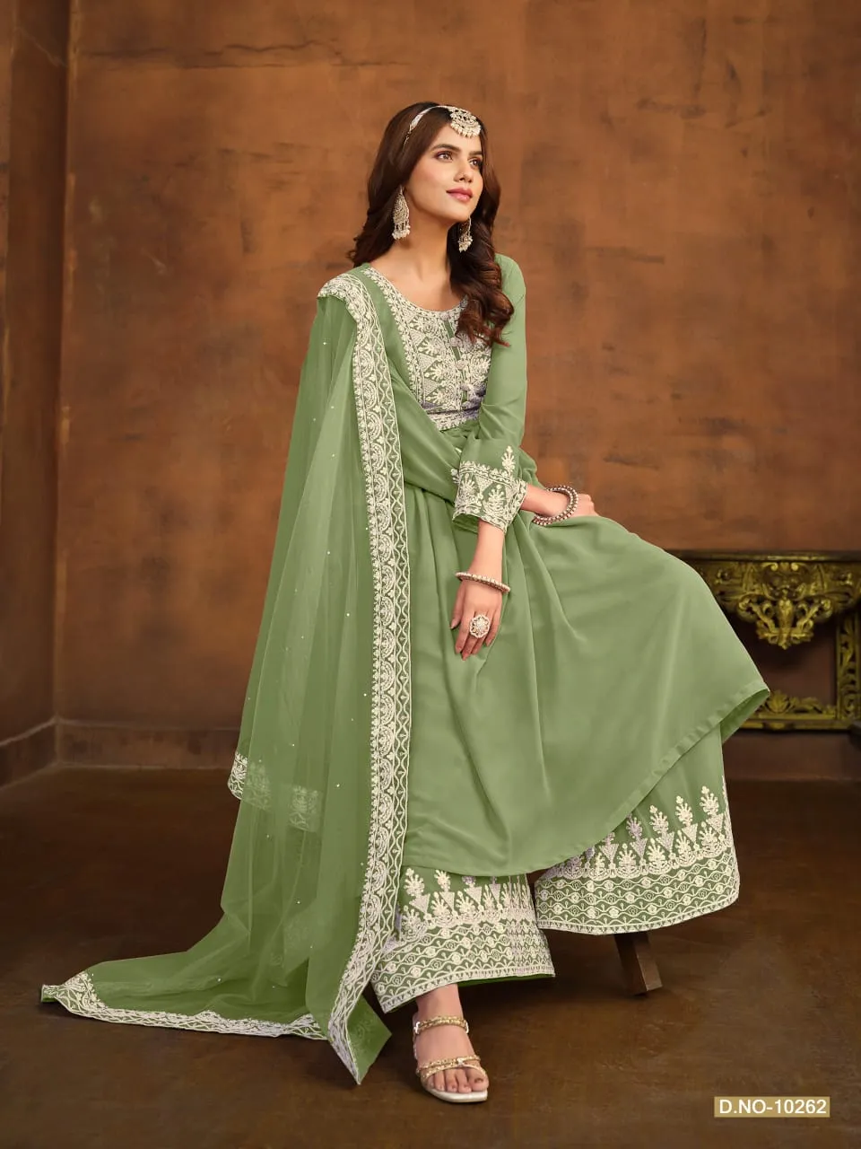 Faux Georgette With White Embroidery Wedding Wear Ethnic Salwar Suit