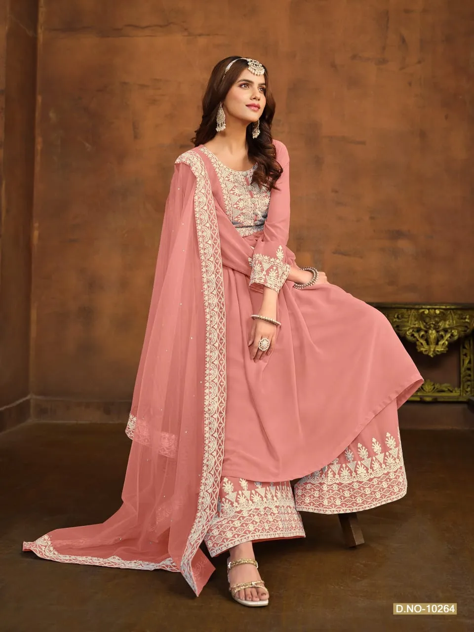 Faux Georgette With White Embroidery Wedding Wear Ethnic Salwar Suit