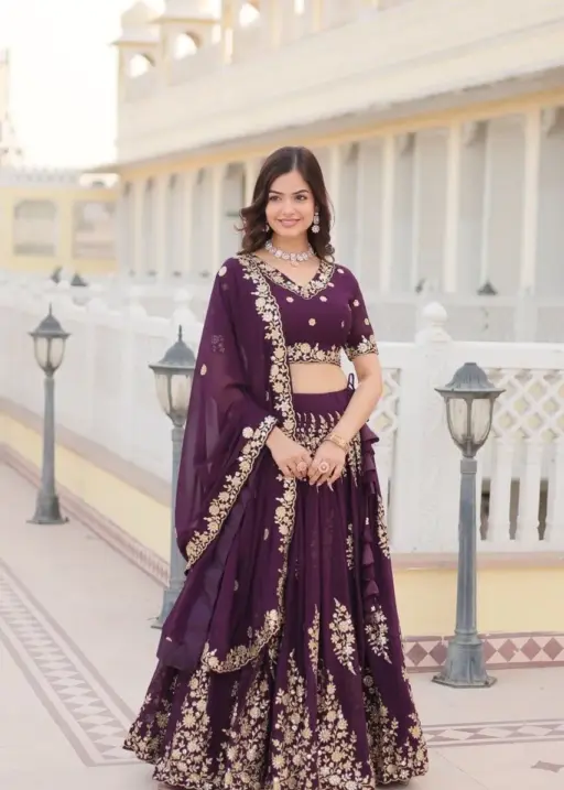 Festive Sequins Lehenga Choli Purple Color With Heavy Embroidery