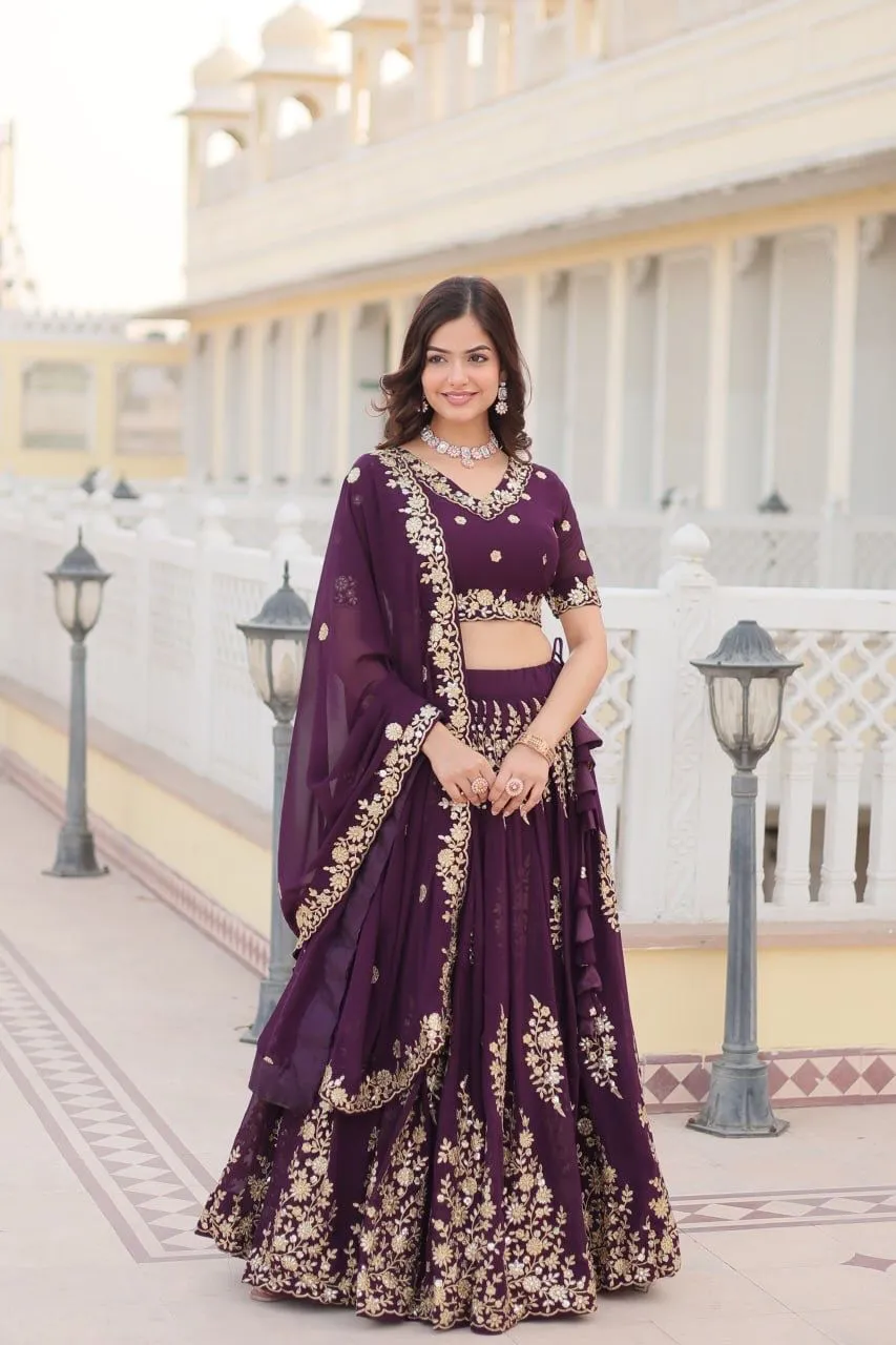 Festive Sequins Lehenga Choli Purple Color With Heavy Embroidery