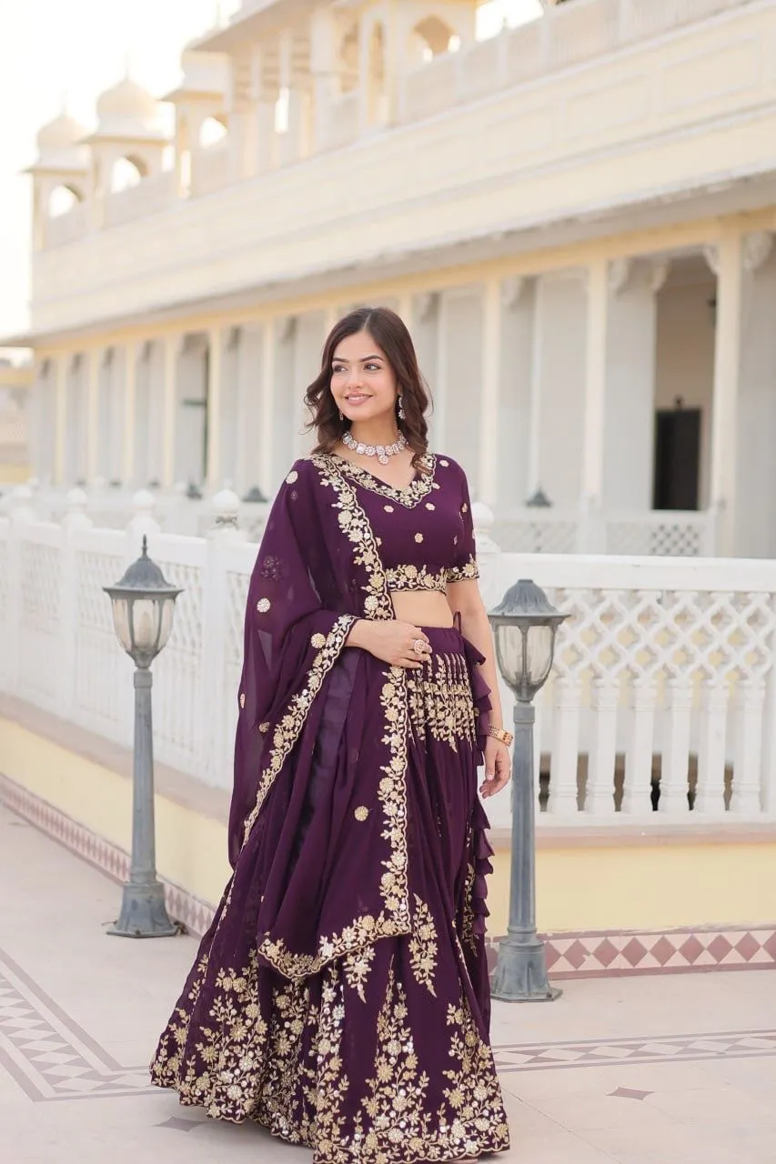 Festive Sequins Lehenga Choli Purple Color With Heavy Embroidery