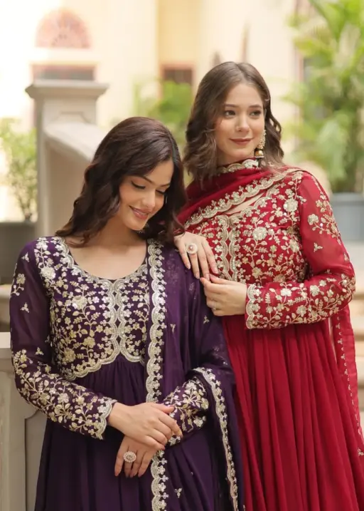 Festive Wear Heavy Embroidery Gown Dupatta Set