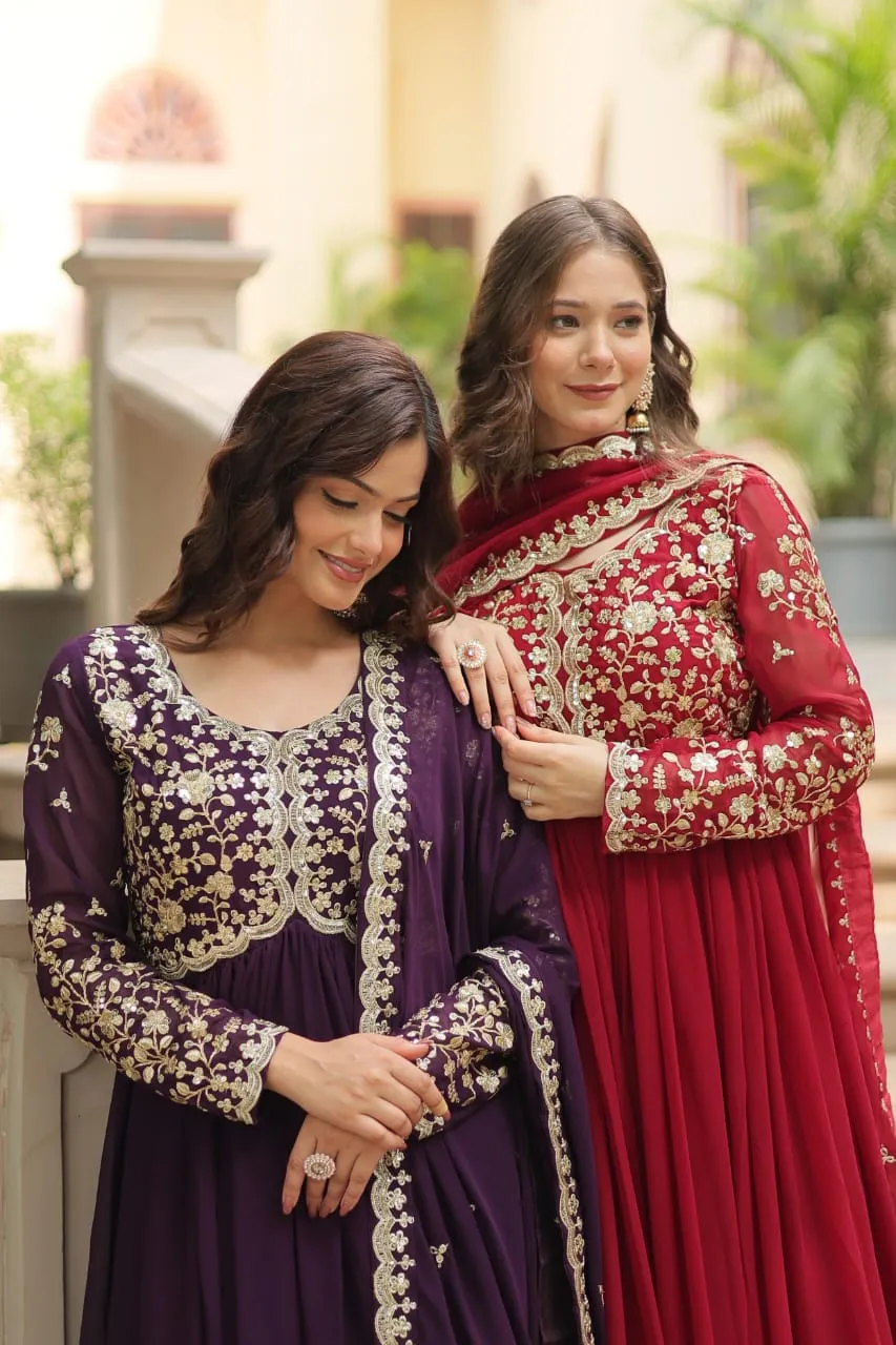 Festive Wear Heavy Embroidery Gown Dupatta Set