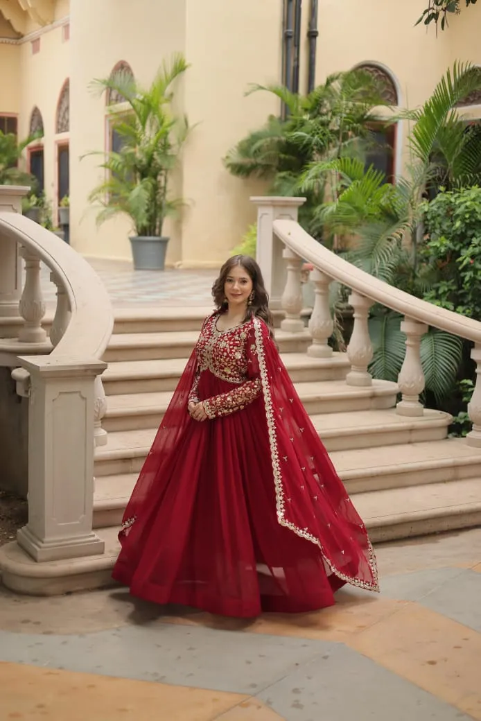 Festive Wear Heavy Embroidery Gown Dupatta Set