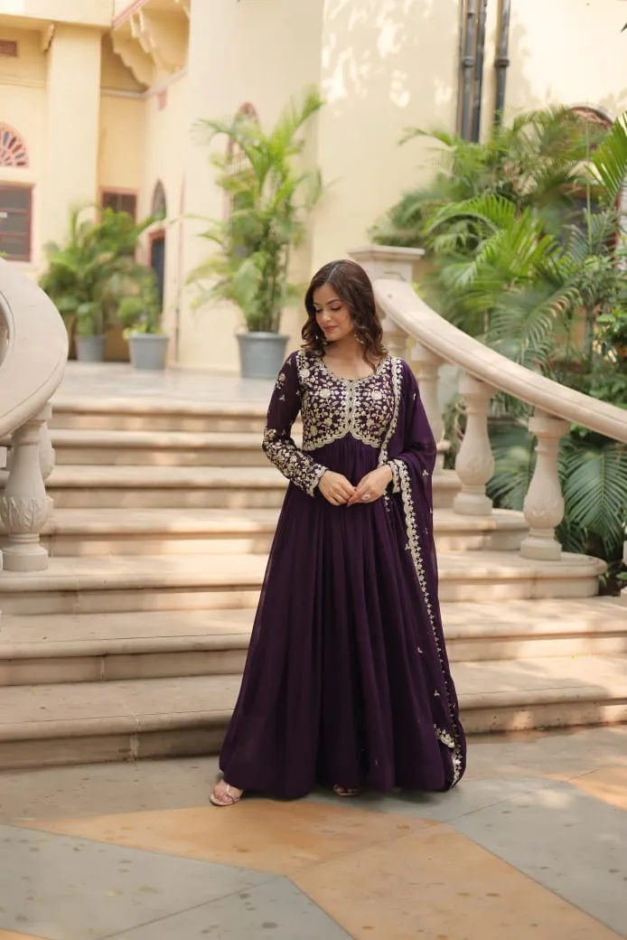 Festive Wear Heavy Embroidery Gown Dupatta Set