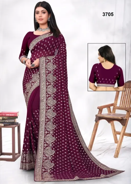 Festive Wear Saree Georgette With Zari Embroidery