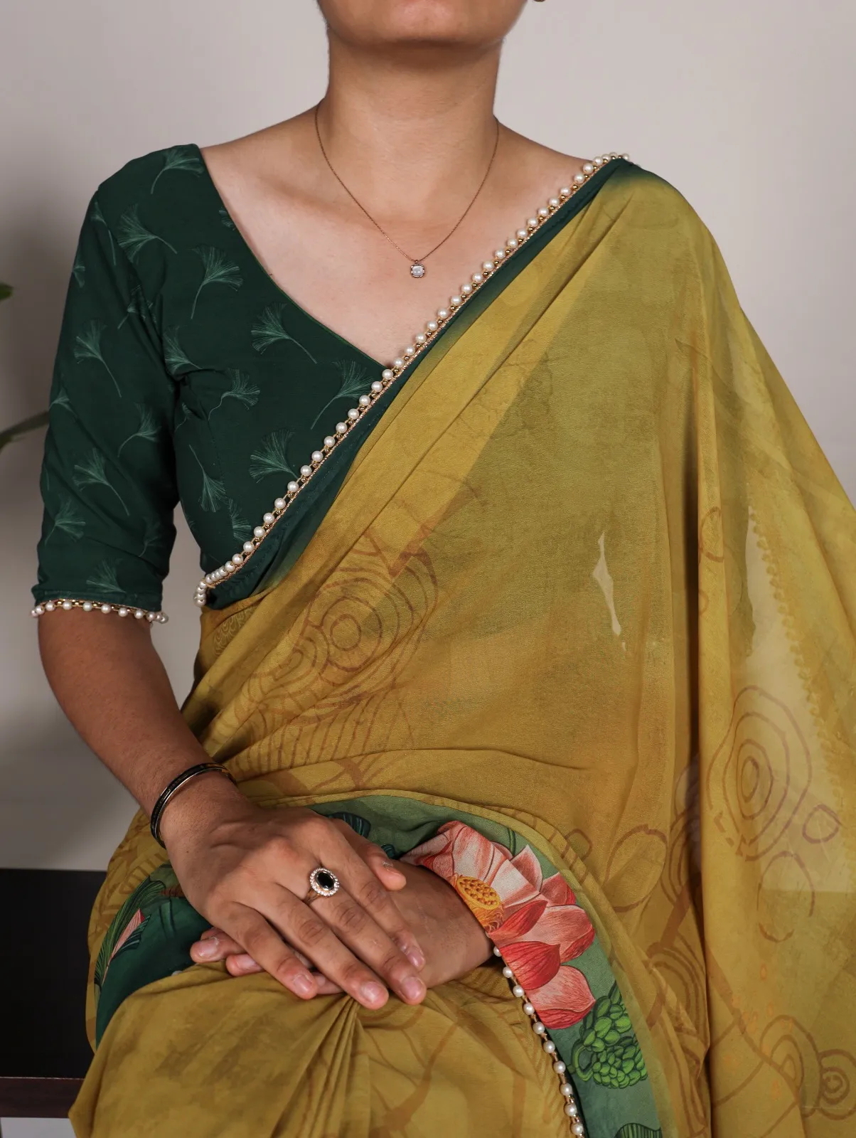 Festivr Wear Printed Saree With Pearl Lace 7012
