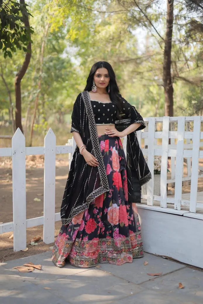 Floral Printed With Heavy Sequins Work Ethnic Lehenga Choli