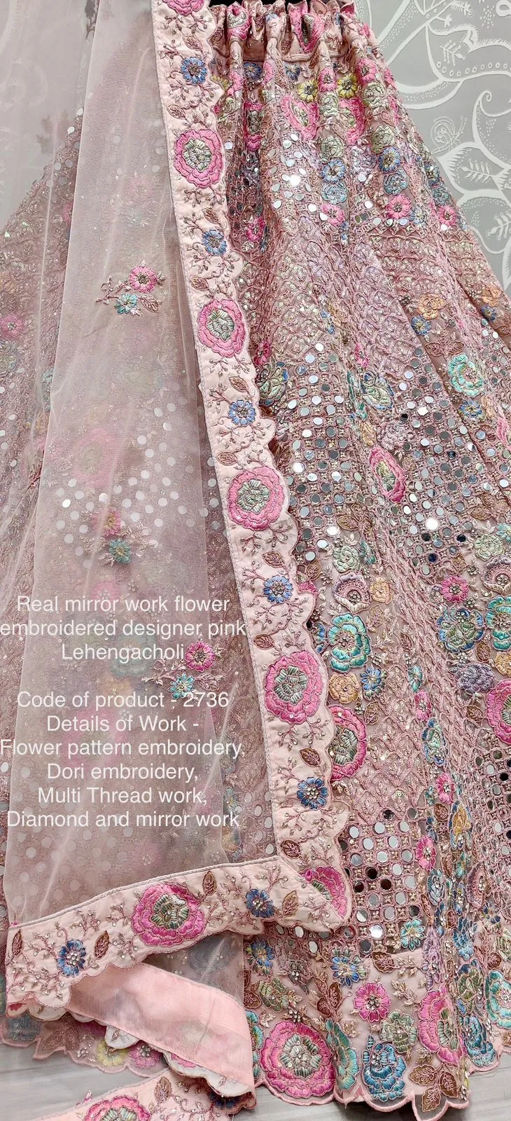 Flower Pattern Embroidery With Real Mirror Wedding Wear Ethnic Lehenga Choli 2736