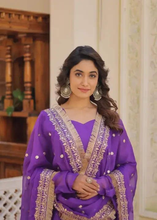 Heavy Dupatta With Plain Gown Designer Ethnic Suit