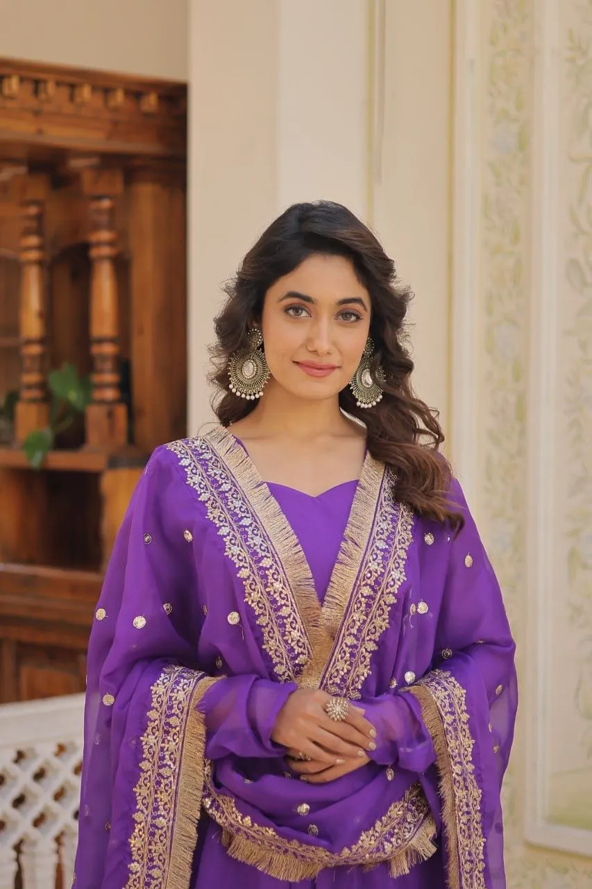 Heavy Dupatta With Plain Gown Designer Ethnic Suit