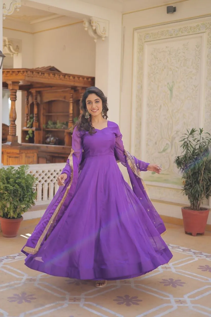 Heavy Dupatta With Plain Gown Designer Ethnic Suit