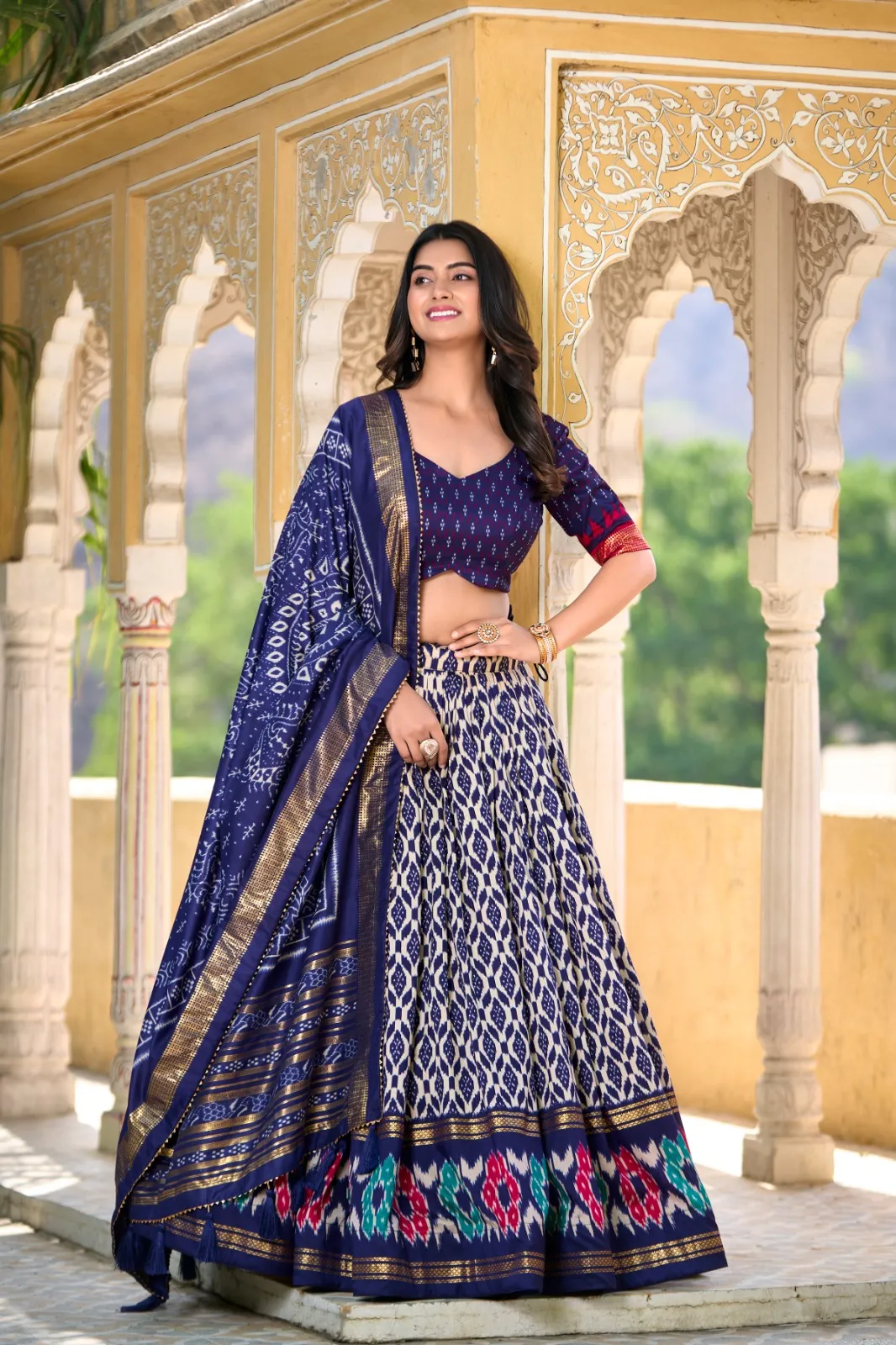 Ikkat Printed Designer Tushar Silk Navratri Ethnic Chaniya Choli