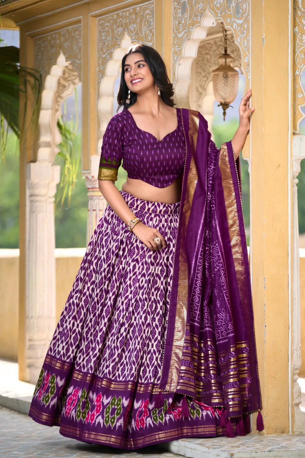 Ikkat Printed Designer Tushar Silk Navratri Ethnic Chaniya Choli