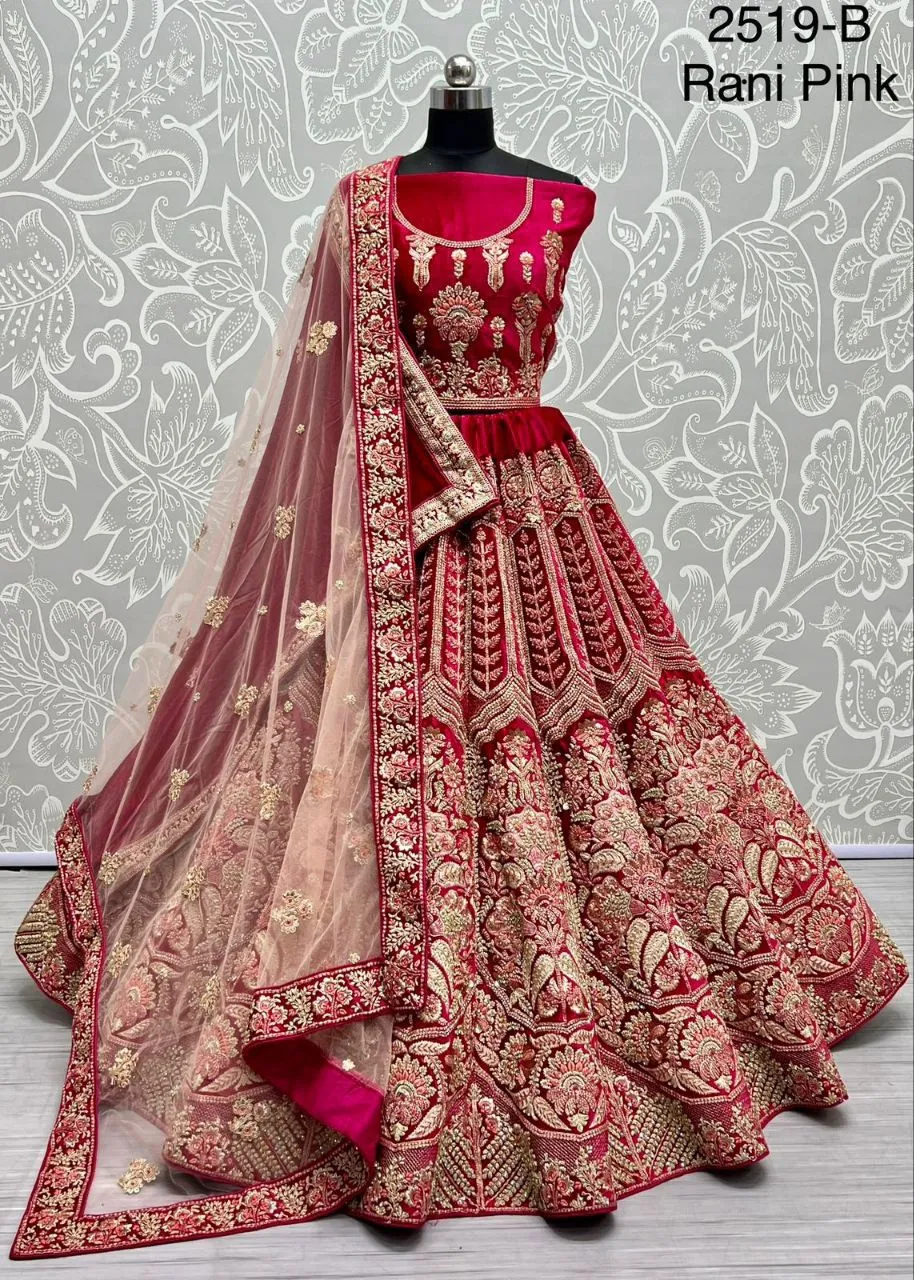 Pink Color Extricated Hand Embroidered Designer Bridal Lehenga Choli with Double Dupatta