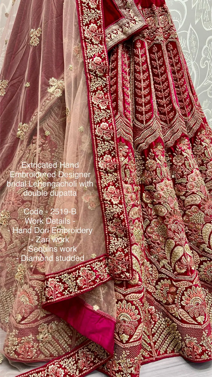 Pink Color Extricated Hand Embroidered Designer Bridal Lehenga Choli with Double Dupatta