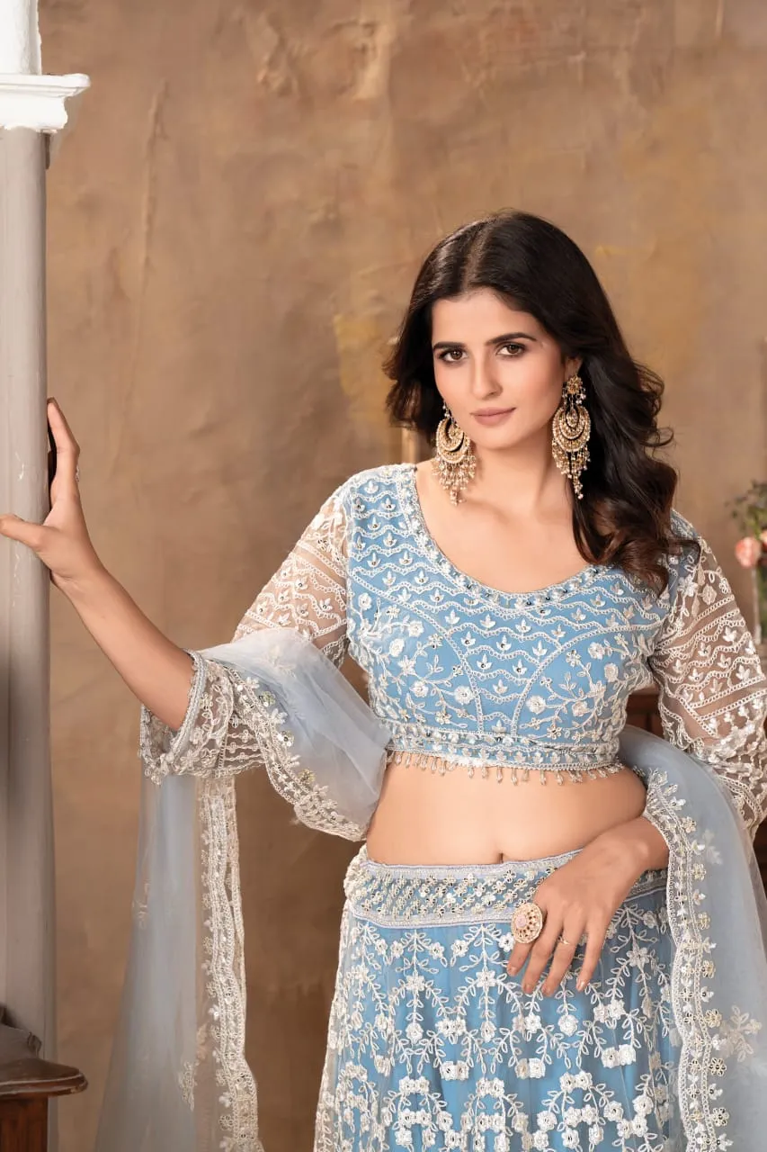 Premium Net Heavy Sequins And Coding Work Lehenga Choli For Upcomming Wedding Season