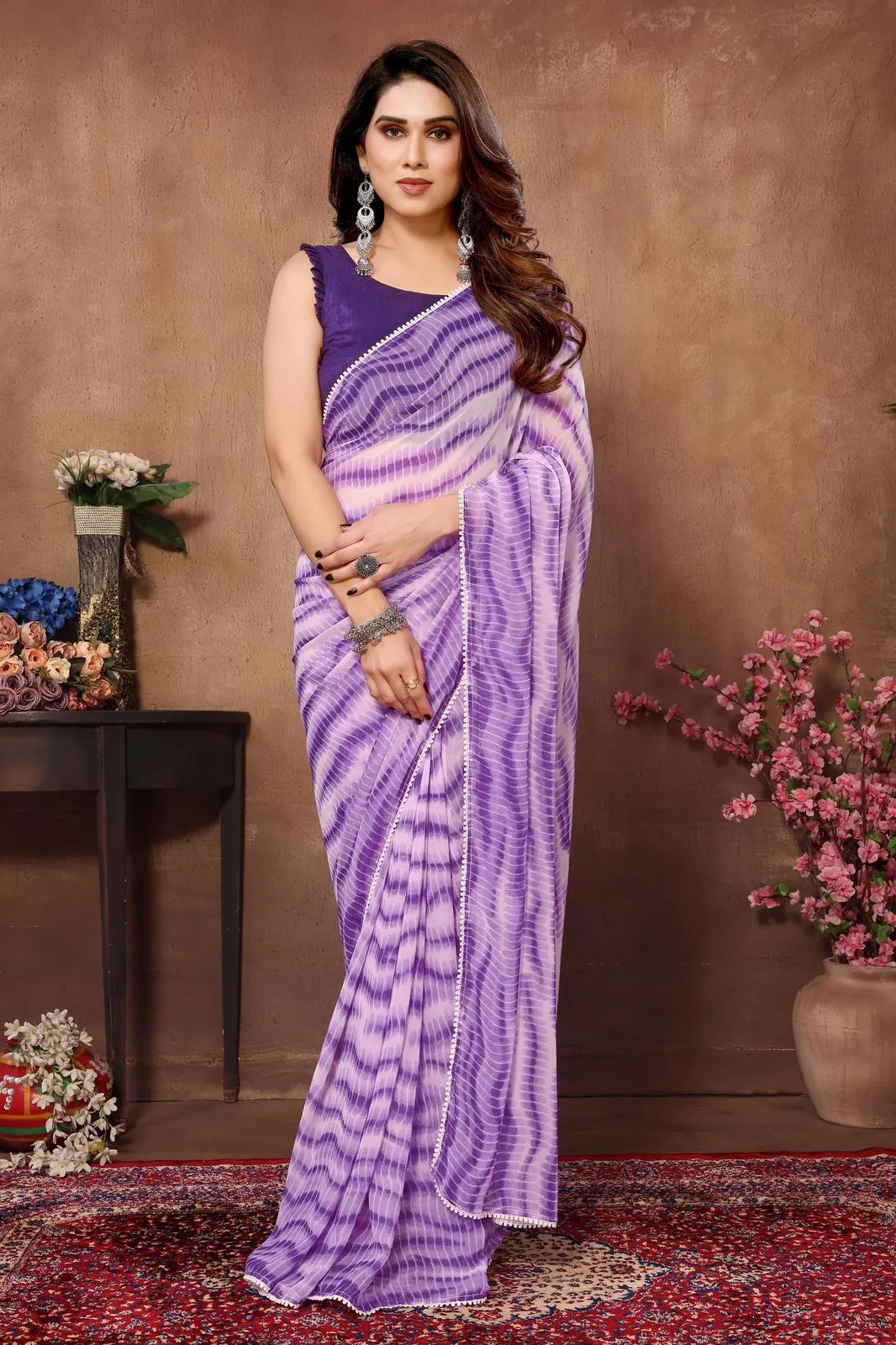 Ready To Wear Georgette Small Border Designer Ethnic Saree