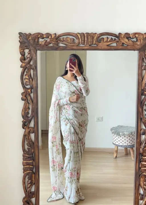 Ready To Wear Pink Rose 1000 Butti Work Saree