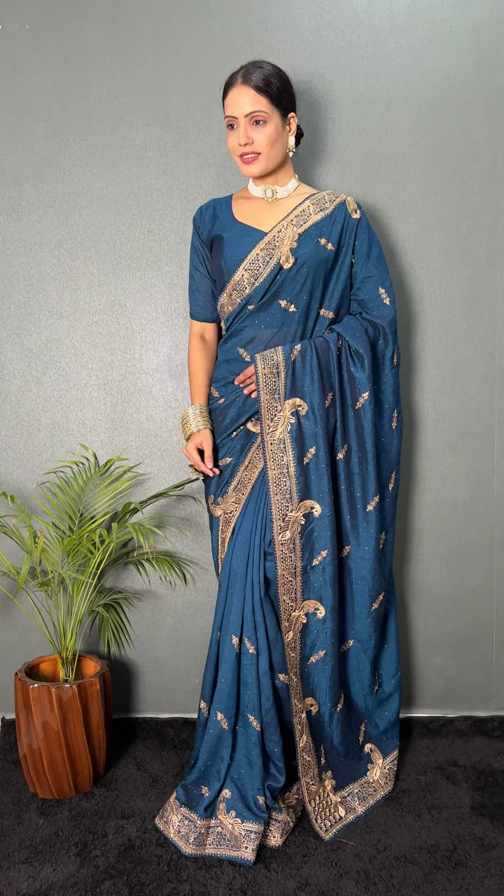 Ready To Wear Traditional Saree With Heavy Embroidery Work